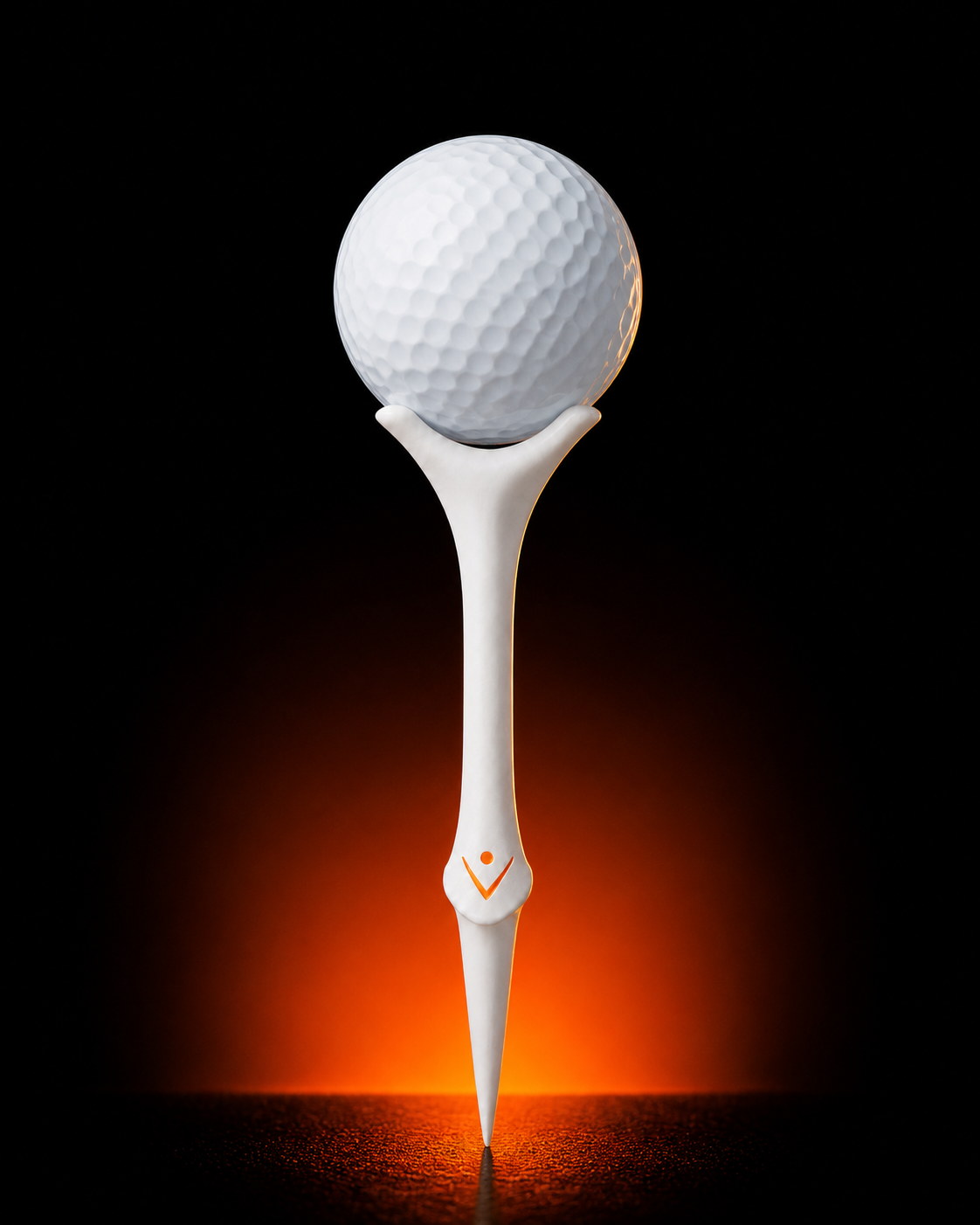The Rough Play tee supporting a golf ball above a safety-orange glow