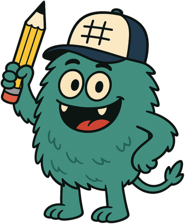 The green Sudoku Monster mascot holding a pencil